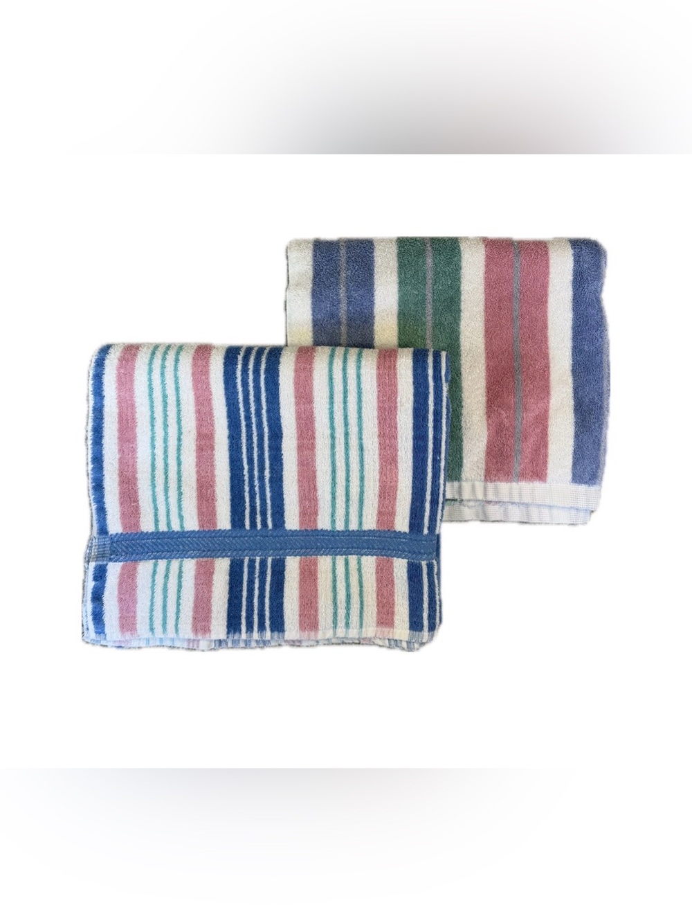 Vintage Striped Terry Bath Towels Set 2 Cannon Multicolor Blue Pink Green